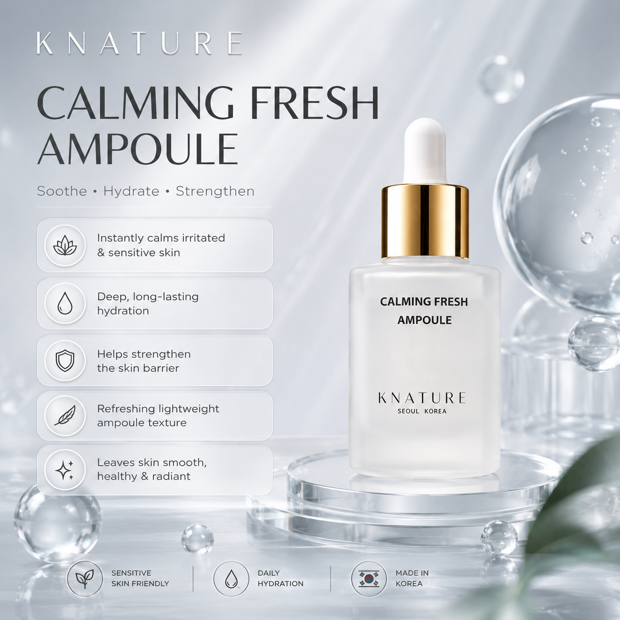 KNATURE Calming Fresh Ampoule | Soothing Korean Face Serum for Sensitive & Acne-Prone Skin - Image 2